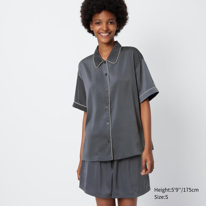 Атласная пижама с короткими рукавами цвет: Серый