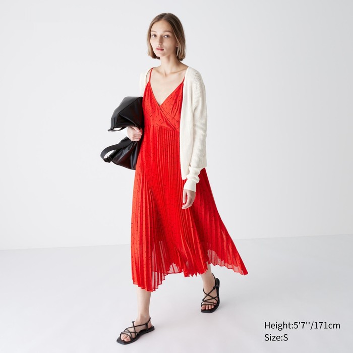 Плиссированное платье-камзол с принтом в горошек цвет: Красный
