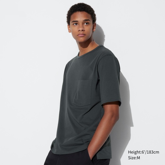 Хлопковая футболка расслабленный круглый ворот и половиной рукавов AIRism цвет: Серый