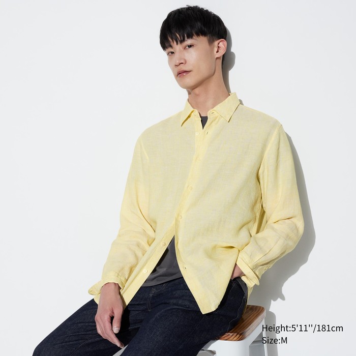 Рубашка из 100% льна премиум-класса цвет: Жёлтый