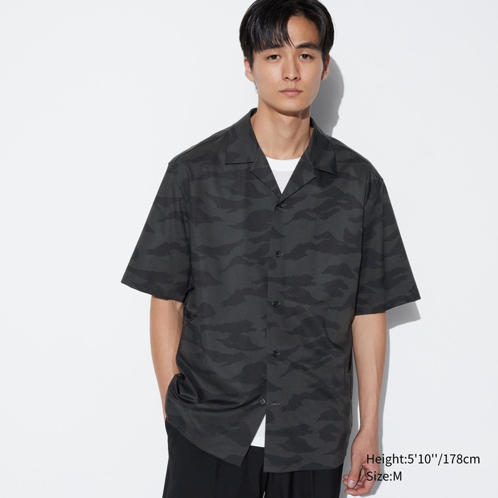 Рубашка с короткими рукавами и принтом из модальной хлопчатобумажной смеси (открытый воротник) цвет: Серый
