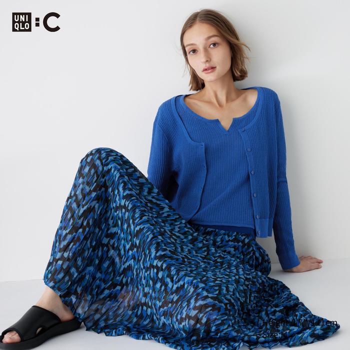 Плиссированная юбка с абстрактным принтом цвет: Синий
