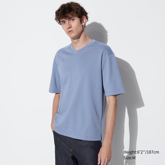 Хлопковая расслабленный футболка AIRism с V-образным вырезом и половиной рукавов цвет: Синий
