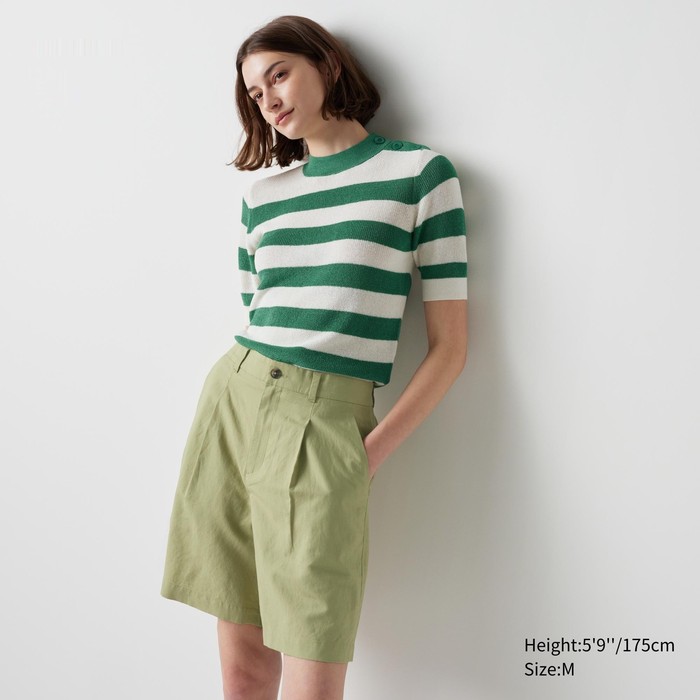 Плиссированные шорты из льняной смеси цвет: Зелёный