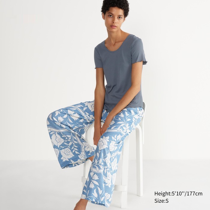 Легкие брюки с цветочным принтом цвет: Синий