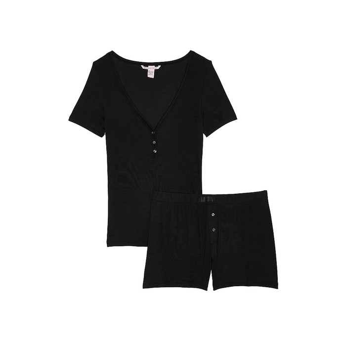 Комплект из модала в рубчик с коротким рукавом Henley и боксерских трусов