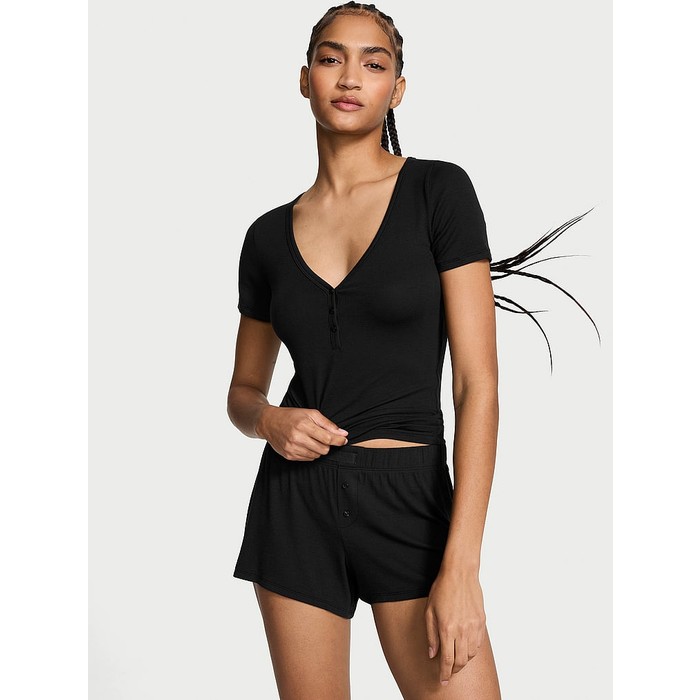 Комплект из модала в рубчик с коротким рукавом Henley и боксерских трусов