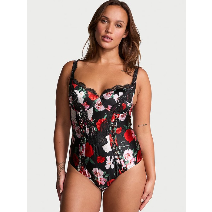 Атласное боди с чашечками, отделанное кружевом, от Atelier Victoria's Secret Noir