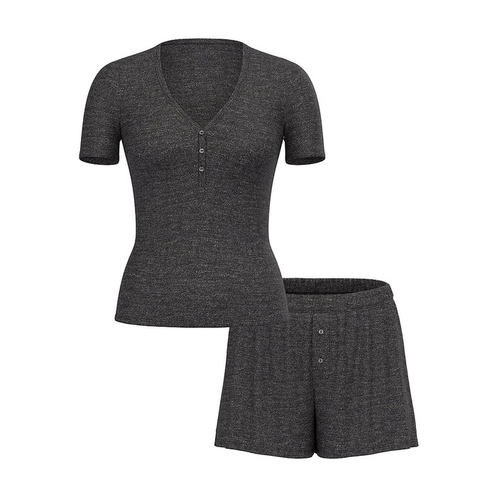 Комплект из модала в рубчик с коротким рукавом Henley и боксерских трусов