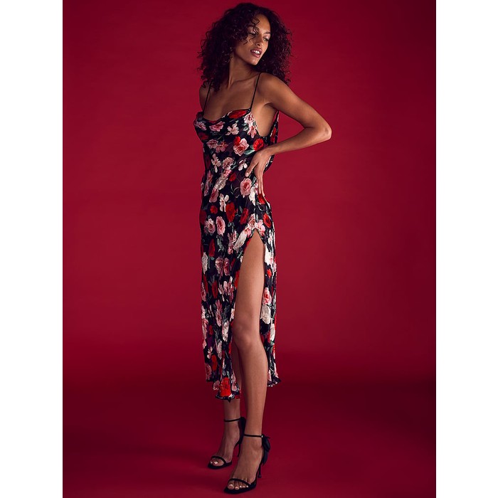 Атласное платье с глубоким вырезом от Atelier Victoria's Secret Noir Burnout