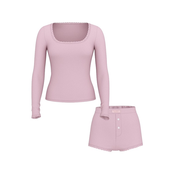 Топ с длинными рукавами и короткая юбка из модала Pointelle